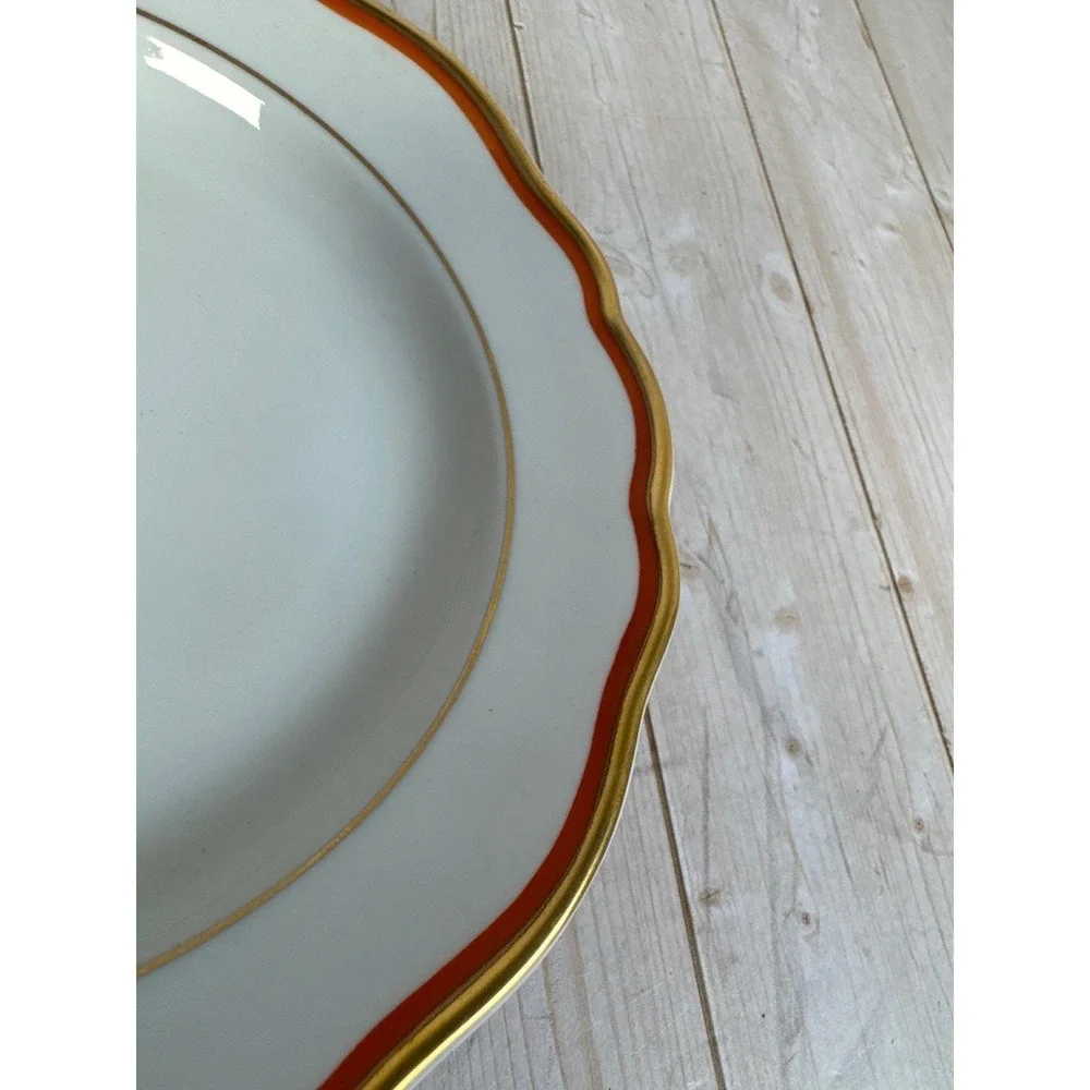 Meissen Orange Band Bread Butter Plates Set of 4 Gold Trim Crossed Swords 6 3/8